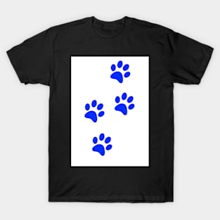 Blue Pawprints on White T-Shirt